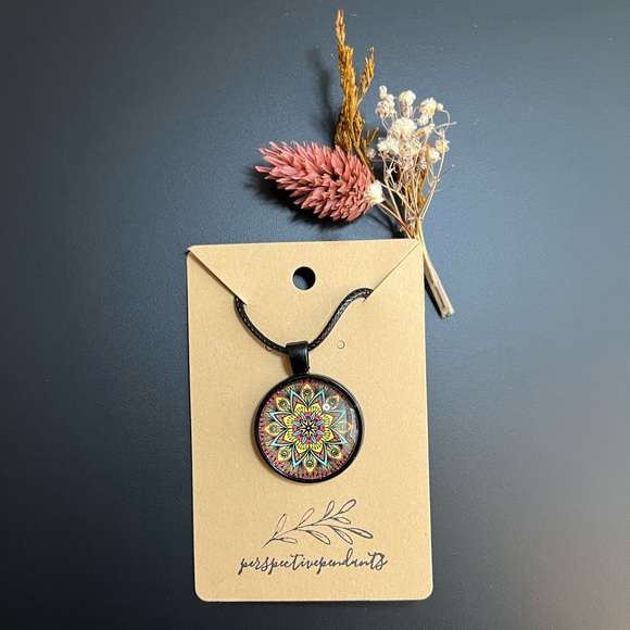 Handmade Mandala Cabochon Pendant Necklace - Picture 7 of 7